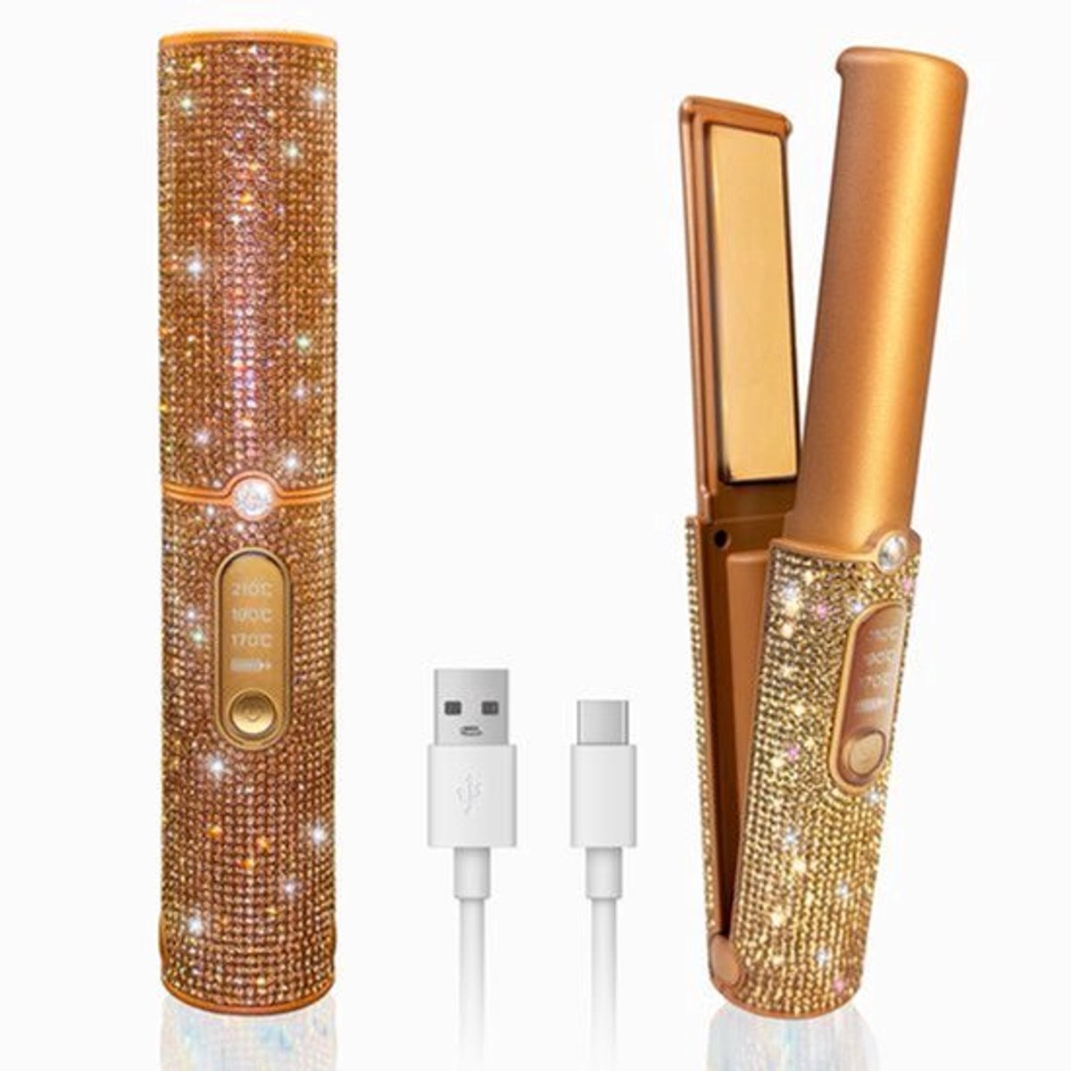 Draadloze Glitterkrultang Colored Diamond - Draagbaar 25 W - 5000 mAh Accu - USB Oplaadbaar - Voor Droog Haar