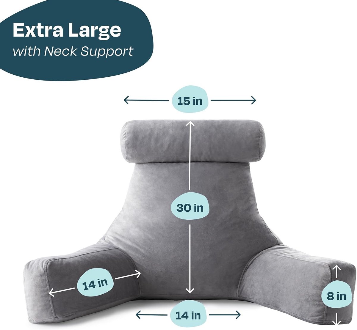 Wigkussen bed - Steen - XL - Leeskussen met versnipperd traagschuim en armleuningen - Voor comfortabel zitten in bed