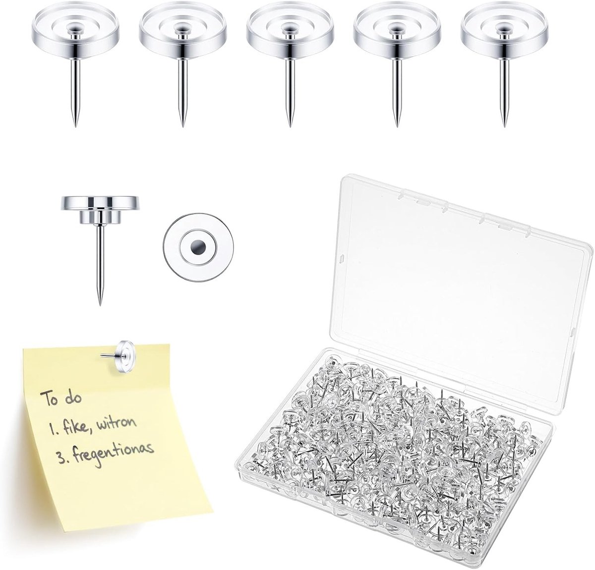 300 Stuks Transparante Duimspijkers van 16mm met Opbergdoos voor Kaarten, Corkboard en Muurdecoratie