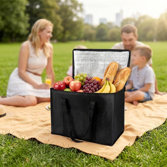 2 × Koeltas - Koeltas -30 x 25 x 25 cm - lunch / blikjes - Koeltasje - Koeltassen - geïsoleerde herbruikbare Boodschappentassen - Opvouwbare Picknicktas - Oxford Doek met Aluminiumfolie - Waterdicht - Met Handvat - Zwart — afbeelding 5