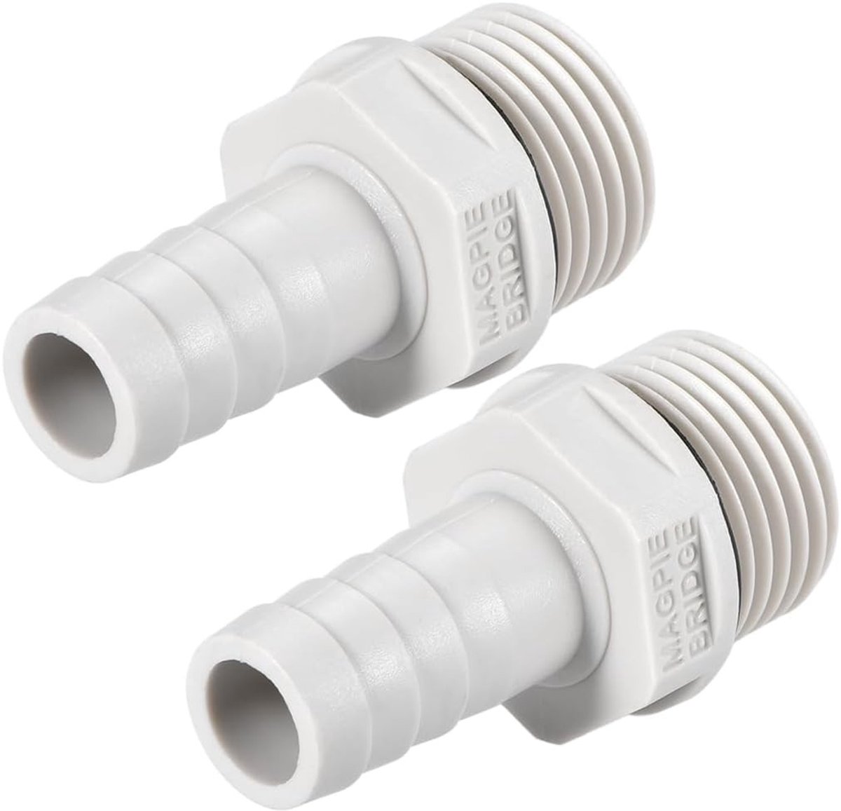 Set van 2 PVC Barb Slangfittingen, Verbindingen voor Lucht- en Watertransport, 12mm of 15/32" x 1/2" G Mannetje