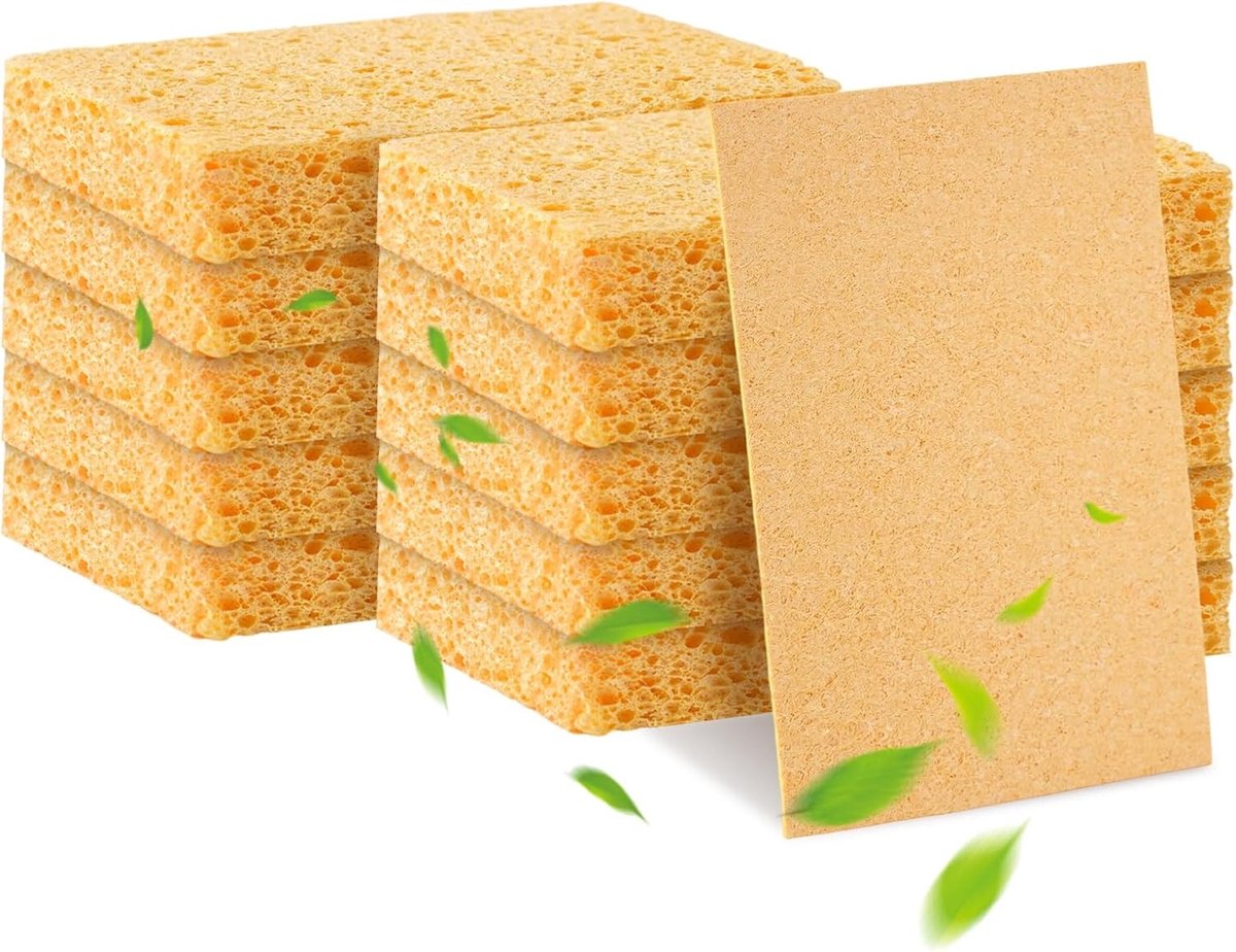 Natuurlijke Sponsen van Houtvezel, Gecomprimeerde Schoonmaak Sponsen voor Keuken en Huishouden, Krasbestendig, Verpakking van 10 Stuks