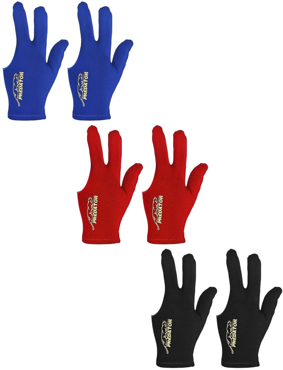 FUGLUS 6 stuks biljarthandschoenen met 3 vingers, uniseks, elastisch, voor biljartaccessoires (zwart + blauw + rood) - ShopVlot