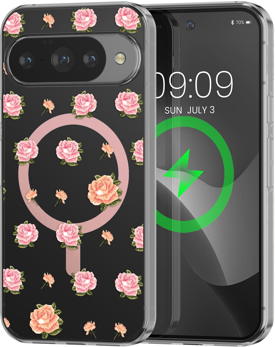 kwmobile Kristalheldere hardcase compatibel met Google Pixel 10 / Pixel 10 Pro Hoesje – compatibel met MagSafe – Acryl hoesje met TPU-rand – Vintage Rozen design