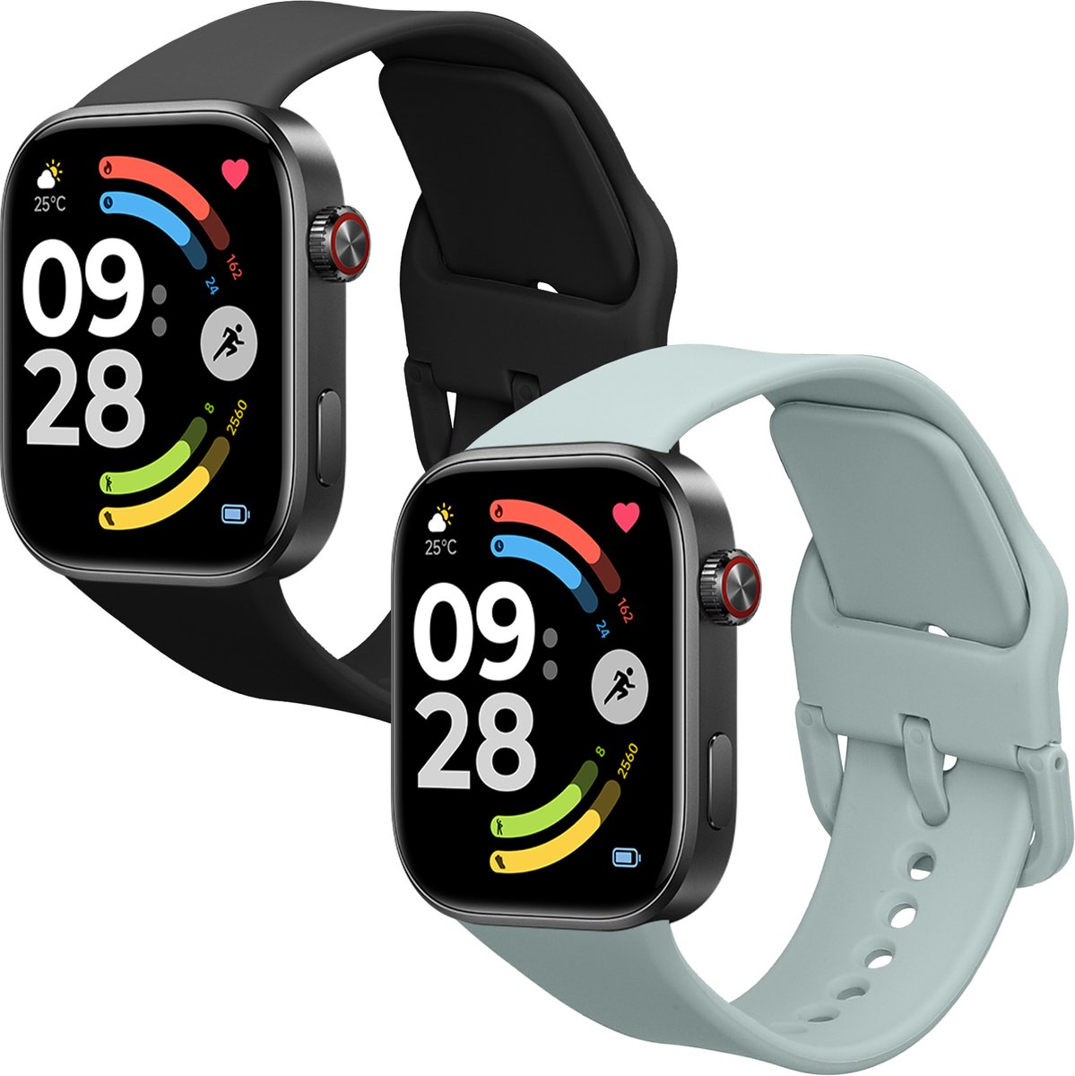 kwmobile 2x horlogebandjes geschikt voor Xiaomi Redmi Watch 6 / Redmi Watch 5 bandje - Smartwatch bandjes van TPU - Activity tracker horloge band in lichtblauw / zwart