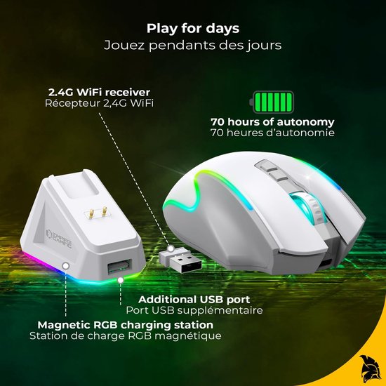 Draadloze Muis - Gaming Muis - Intensief Gebruik - Drie Verbindingsmodi - 10000 DPI - Wit — afbeelding 3