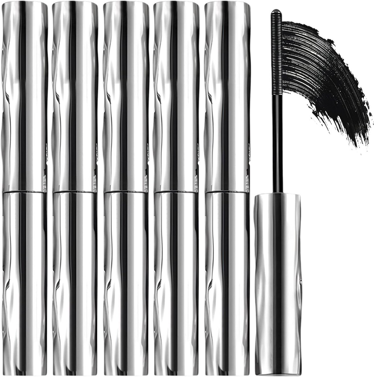 Waterproof Zwarte Mascara met Metaalborstel - Set van 5, Sneldrogend, Versterkt Krullen, Natuurlijke Finish en Meer Volume