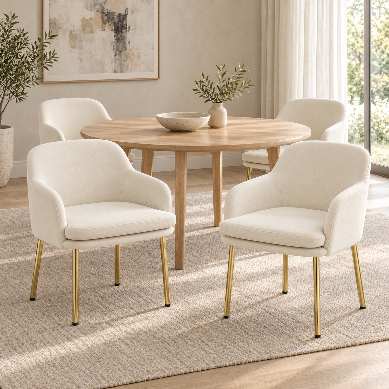 Clruro Eetkamerstoelen - Zitting 54x45 cm - 4 Stuks met Armleuningen - Polyester/Metaal - Wit