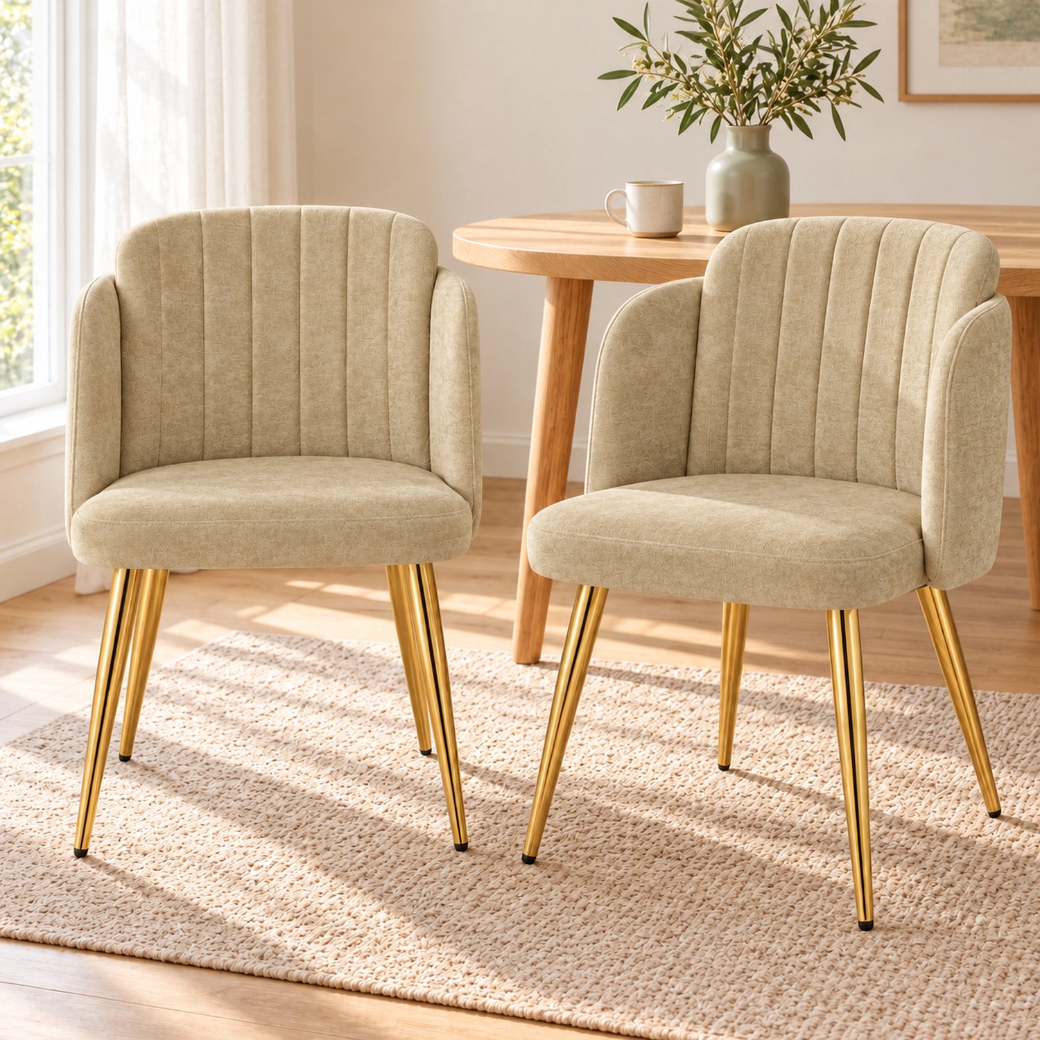 Clruro Eetkamerstoelen - Zitting 49x46 cm - 2 Stuks - Gebogen Rug - Polyester/Metaal - Bruin