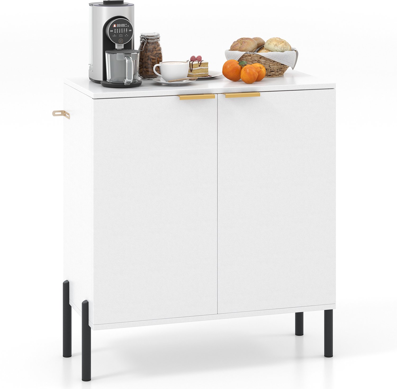 Costway Sideboard hout, buffetkast met 2 deuren, metalen poten en handgrepen, moderne keukenkast, kast voor eetkamer, woonkamer en hal, 70 x 37 x 78 cm, Wit