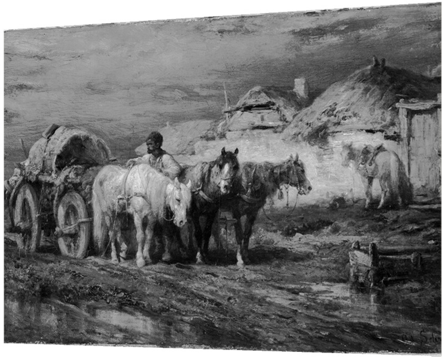 Printen.eu Poster - Peasants and Horses - 29.7 x 21 cm Multicolor