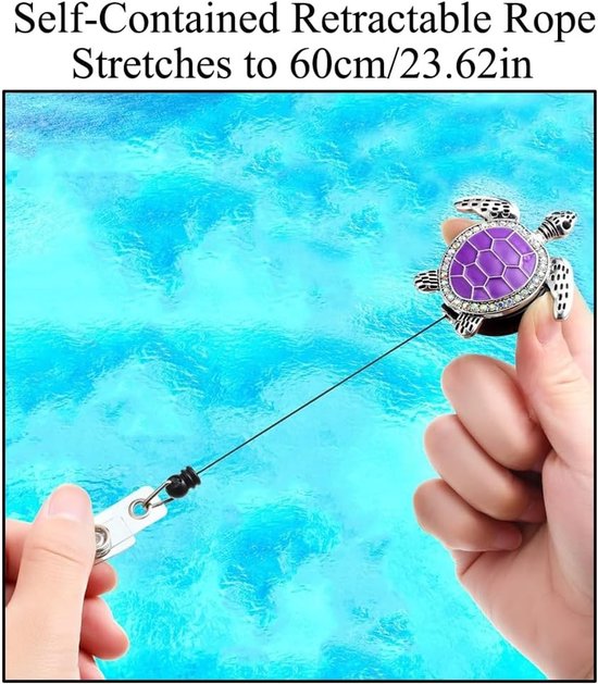 Set van 2 Retractable ID Badge Holders, Schattige Decoratieve Naam Badge Reel voor Kantoor, Verpleegkundige en Docent (Paars & Roze) — afbeelding 3