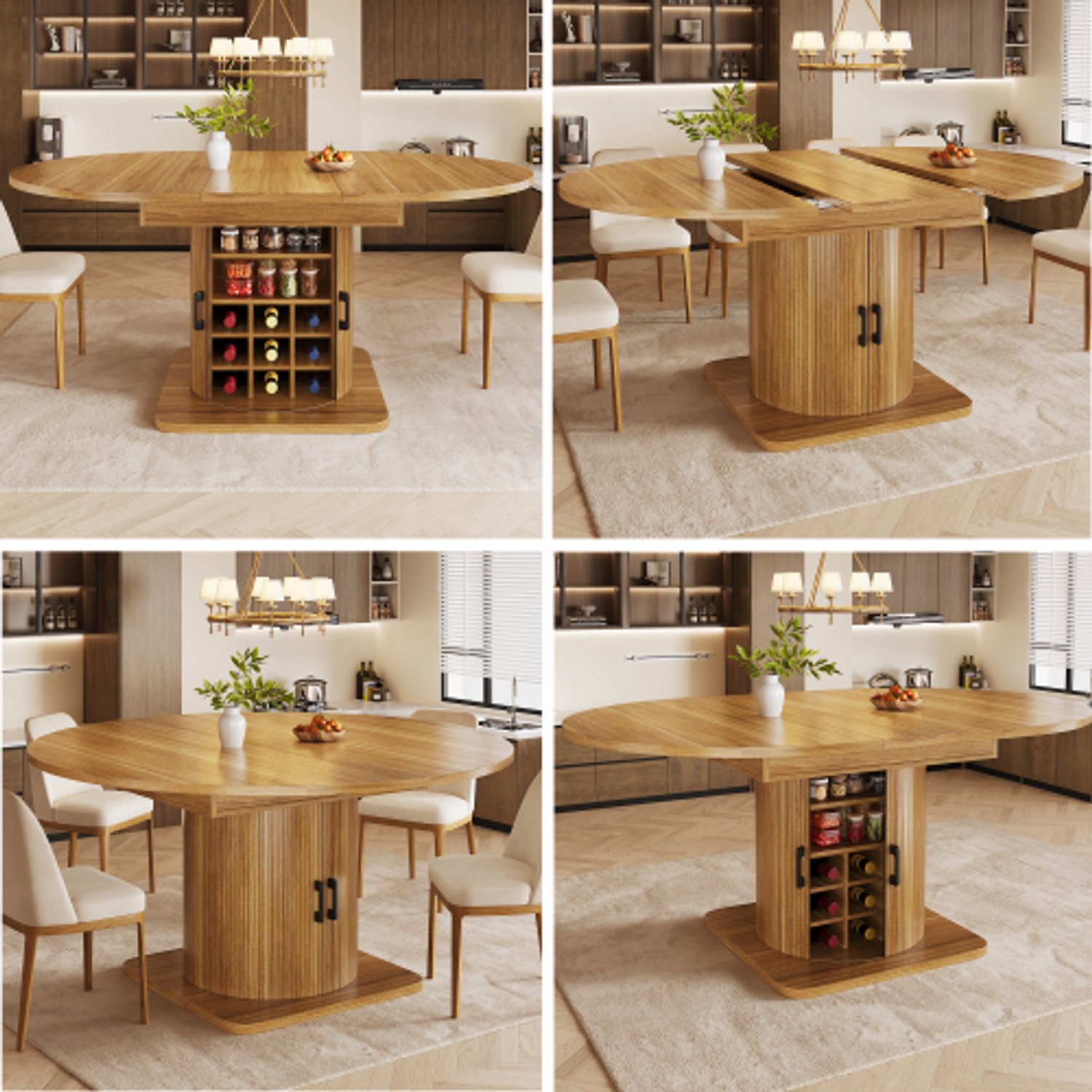 Merax Uitschuifbare eettafel met opbergruimte - met verwijderbare plank - keukentafel - donkerbruin