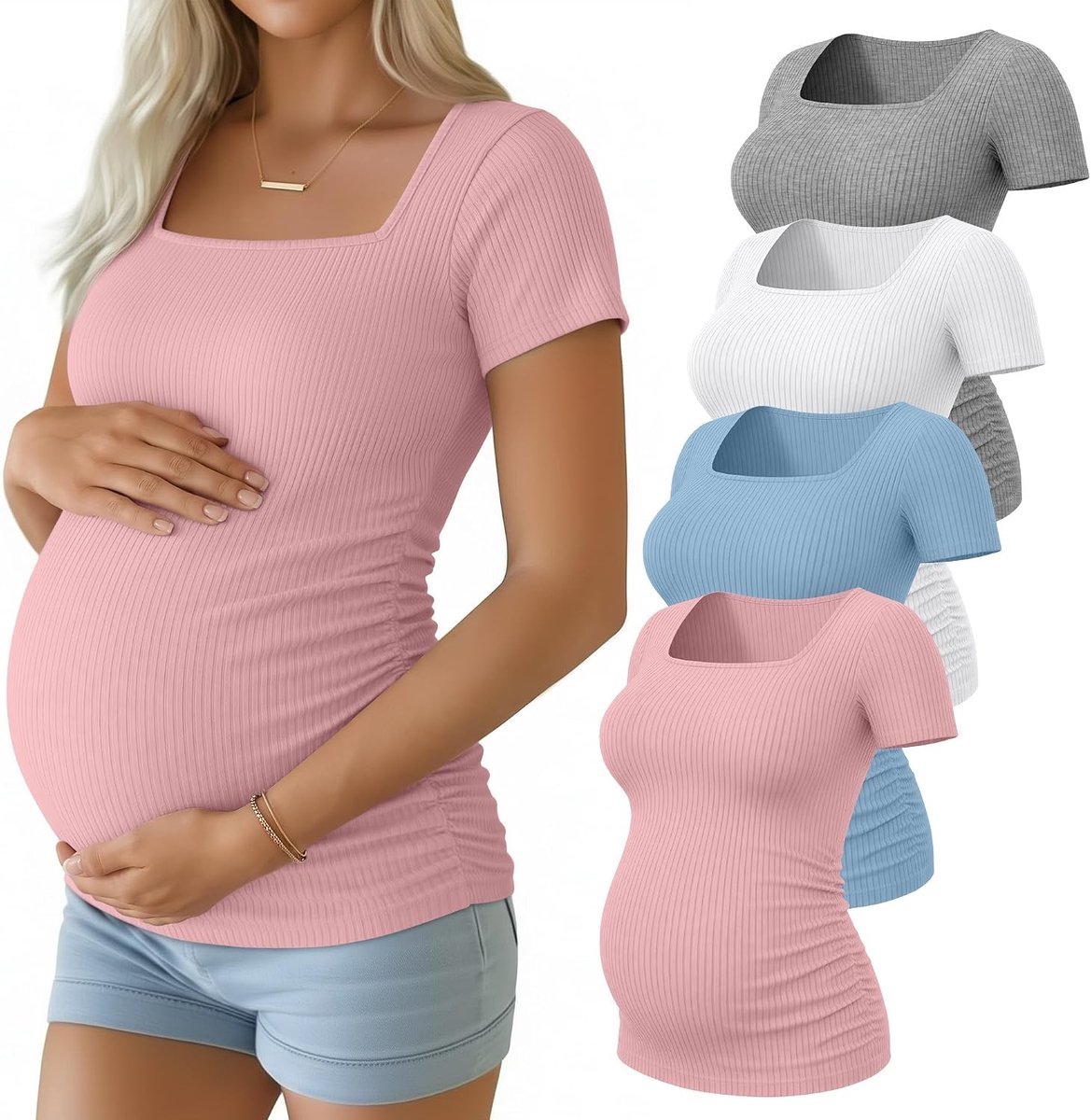 4-Pack Korte Mouwen Zwangerschaps T-shirts voor Vrouwen - Comfortabele en Stijlvolle Tops voor Elke Gelegenheid