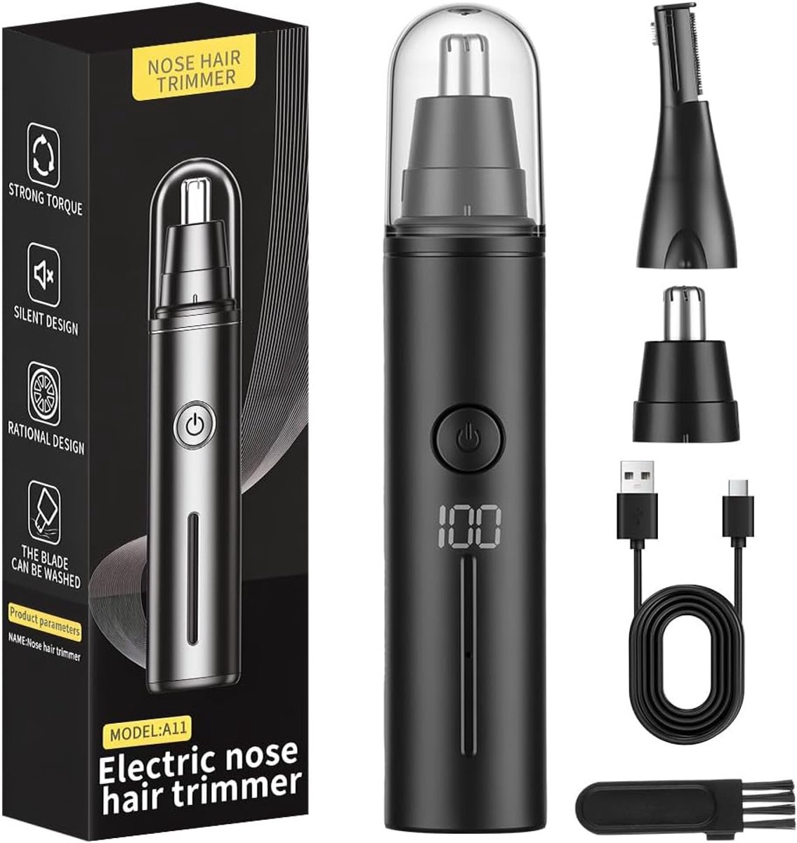 2-in-1 Neushaar &Wenkbrauwtrimmer,Oplaadbaar,Digitaal Display