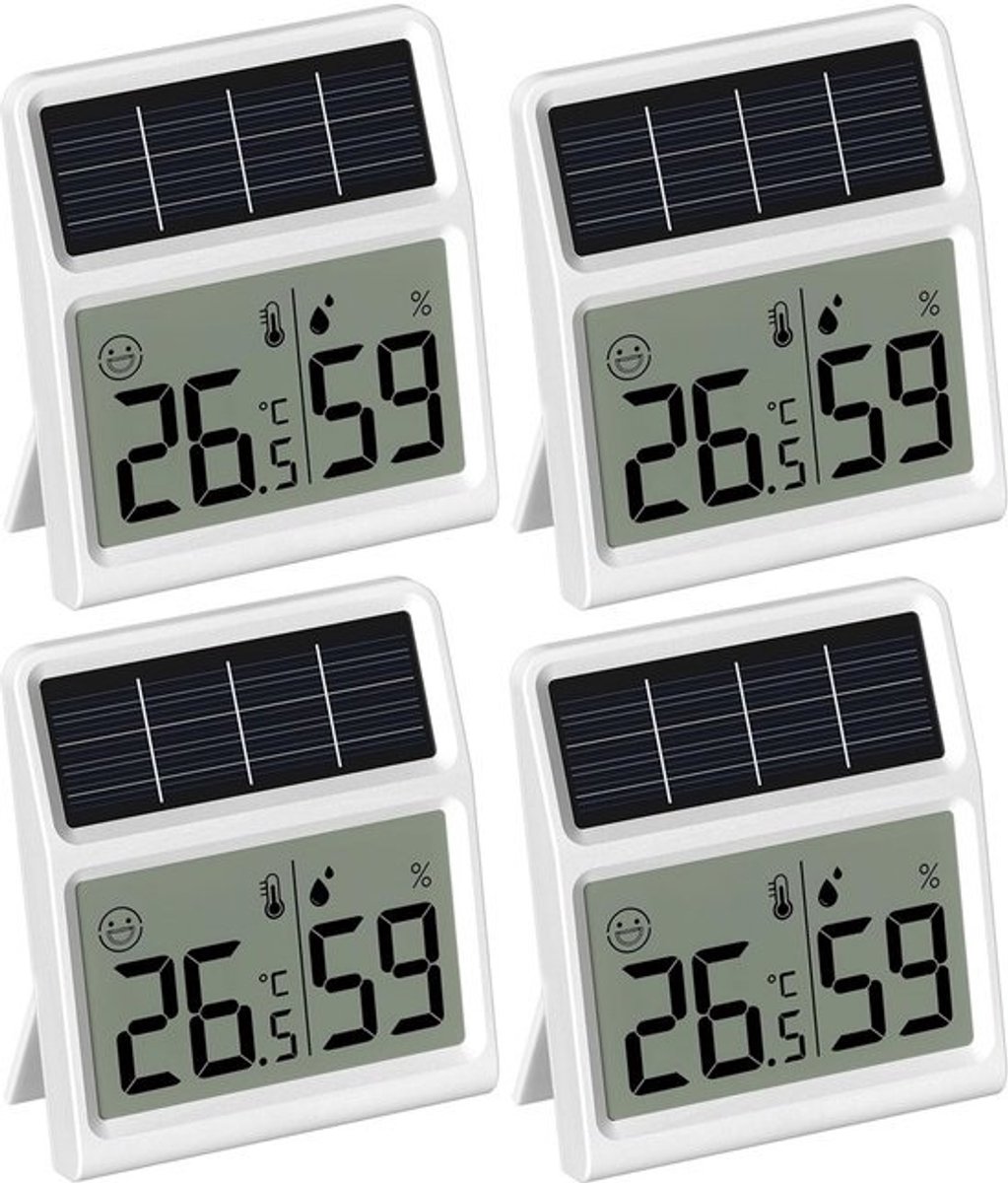 Digitale Thermometer en Hygrometer op Zonne-energie, Wit (4 Stuks)