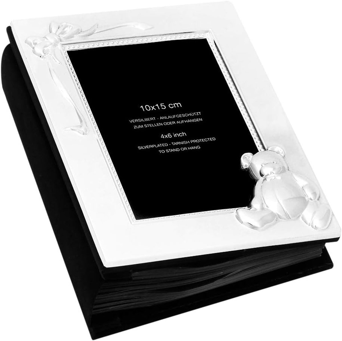 fotoalbum met beertje fotoboek verzilverd aanslagvrij met zwarte pagina's voor 100 foto's 10x15 cm herinneringsalbum