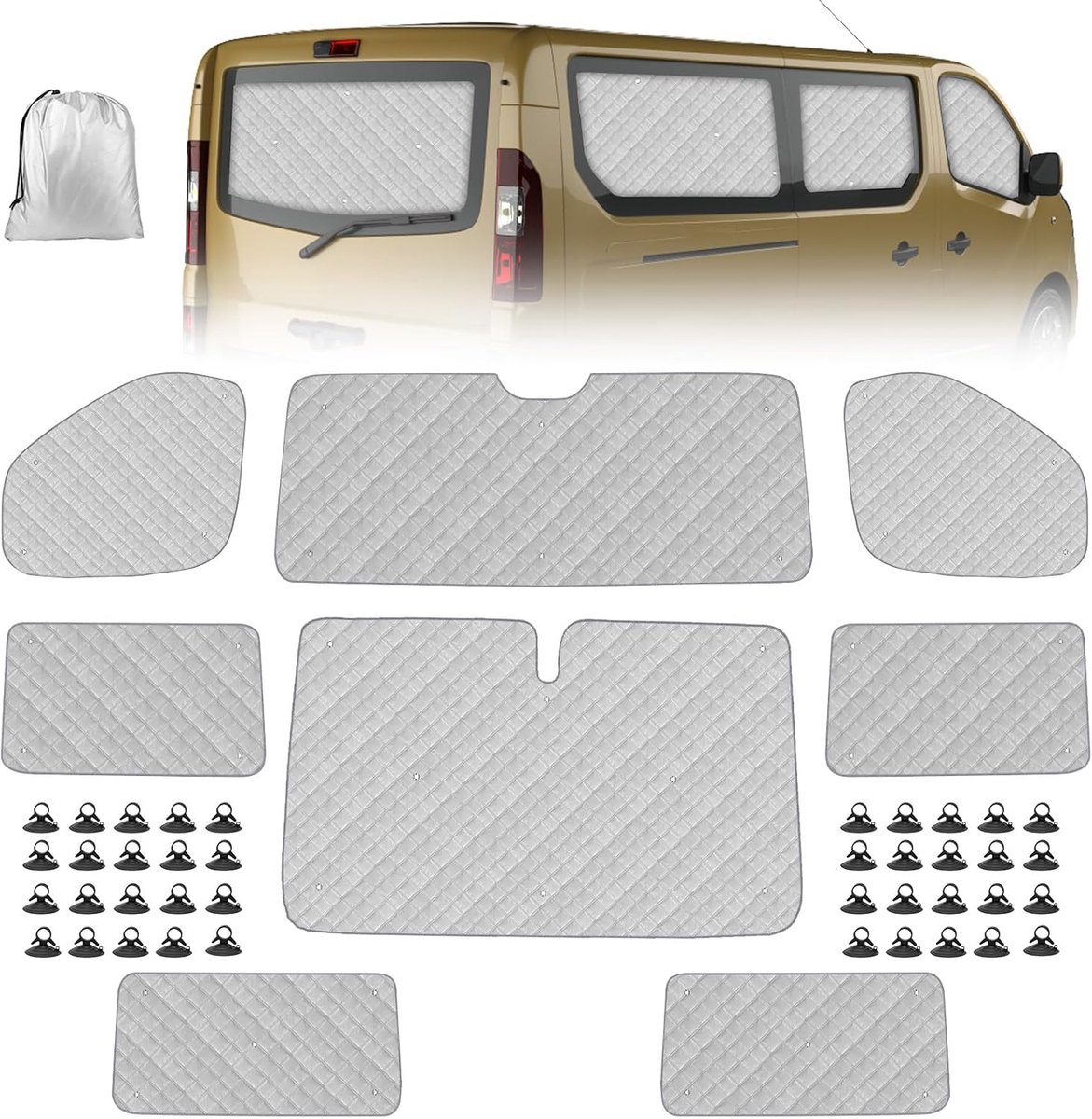 Voorruit, vervanging voor 2015-2025, Renault Trafic LWB, 8 stuks, opvouwbare zonwering voor auto-binnenafdekking, set met opbergtas
