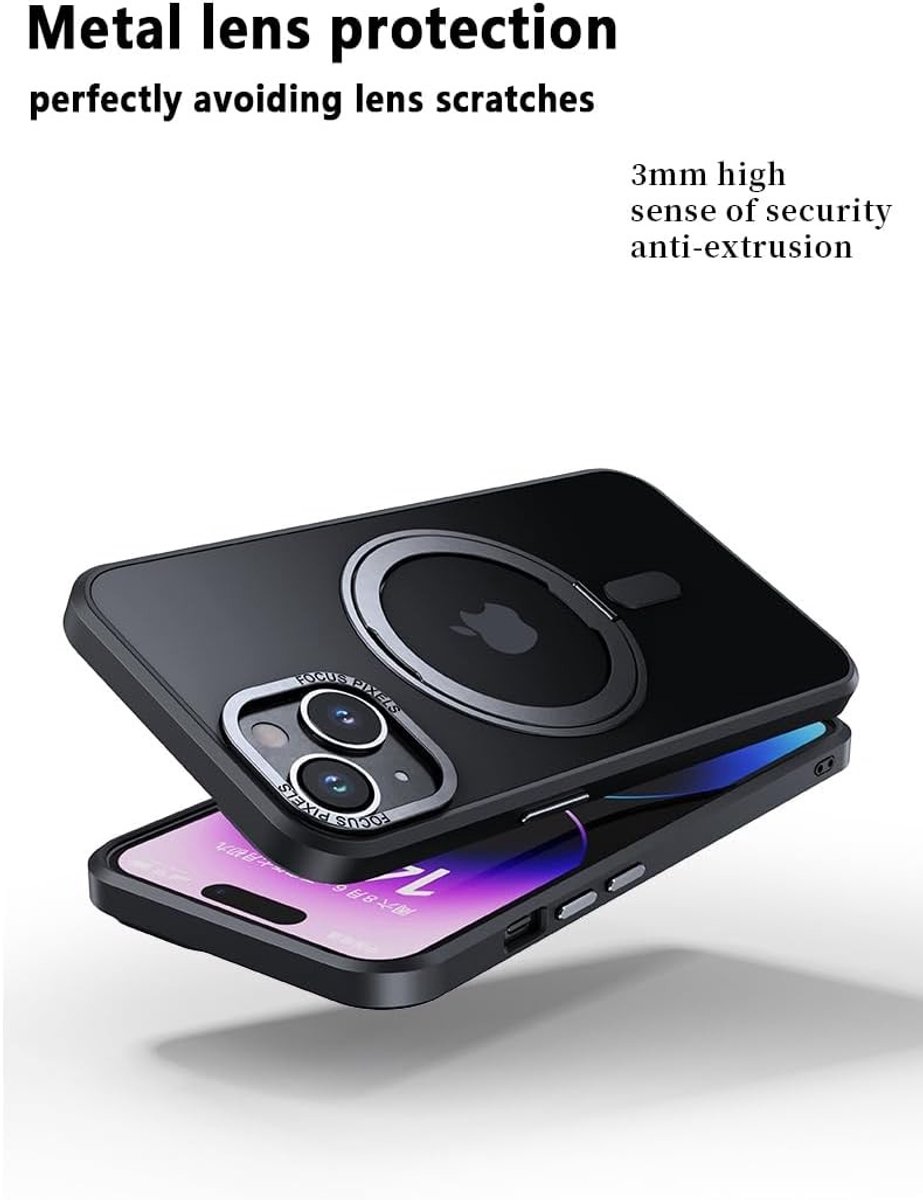Dunne Shockproof Hoes met 360 Graden Rotatie en Magnetische Invisible Stand voor iPhone 15 Pro, Anti-Vingerafdruk en Transparant Design