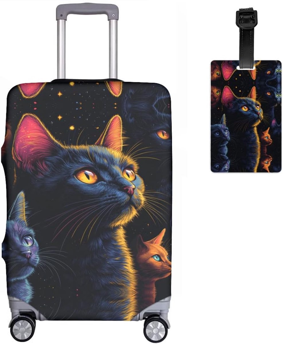 Elastische Kofferbeschermhoezen + Bagagelabels Set Van 2, Wasbare Print, 45-81 cm, R4., M(22-24in), Kofferhoes