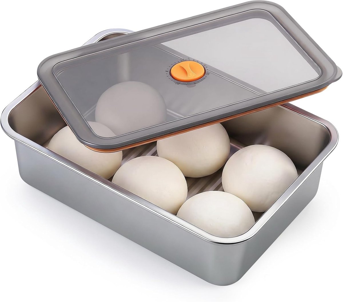 Pizzaballenbox met deksel, roestvrij staal, gistingsbox