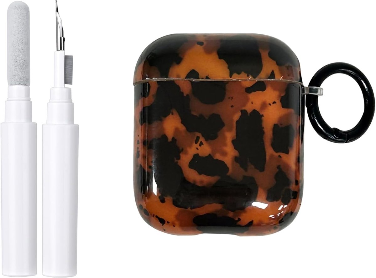 Compatibel voor AirPods 2/1 Hoes Zachte TPU met Schoonmaakset Schattig Cool Amber Design Stootvaste Sleutelhanger Hoes voor Meisjes Vrouw voor Airpods 2 & 1 - Bruin