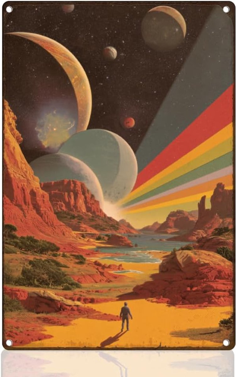 sciencefiction universum tinnen bord metalen wanddecoratie 20 x 30 cm berg planeet muurkunst poster voor thuis cafés badkamer tuin galerij man grot kantoor clubs decor cadeau