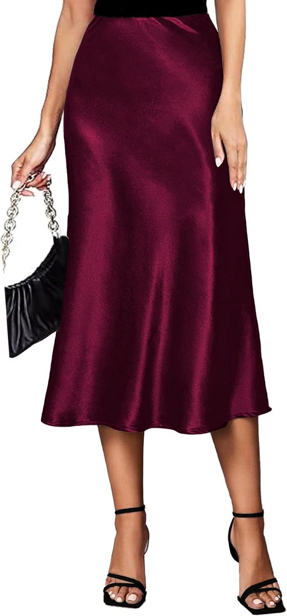 rok voor dames, met elastische taille, hoge taille, elegant, zijde, maxi, zomer, zakelijke midi-rok