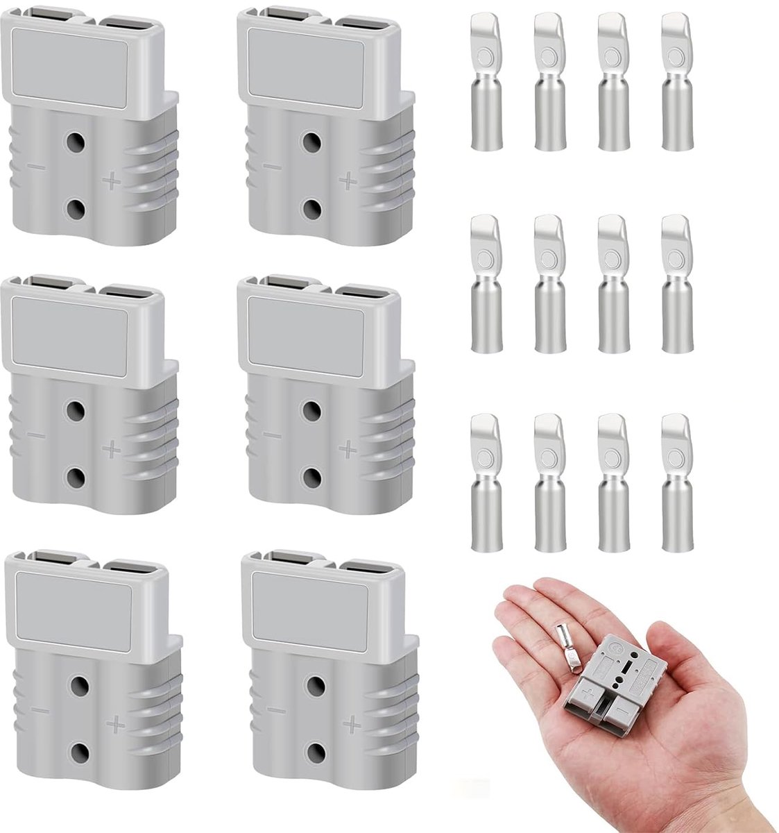 6 stuks 50 A batterijaansluiting, stekker 600 V, 50 A, Quick Connect batterijconnector, snelaansluiting, stekker voor auto, camper, caravan, grijs