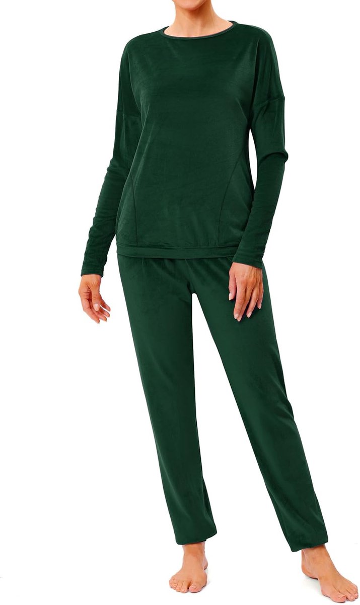 winterpyjama, tweedelig, fluweel, loungewear, huispak, warm, herfst, winter, lange mouwen, ronde hals, bovendeel met zakken en broek, S-3XL