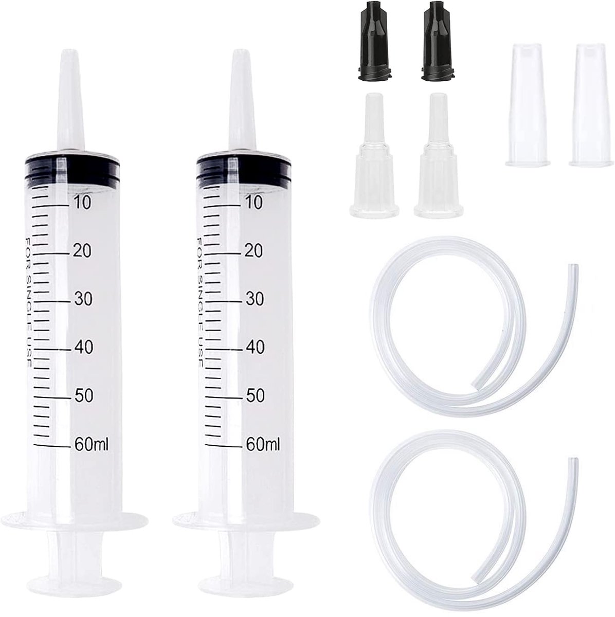 Spuit, 2 stuks 60 ml spuitset met slang voor wetenschappelijke laboratoria, fabrieken en dagelijks gebruik