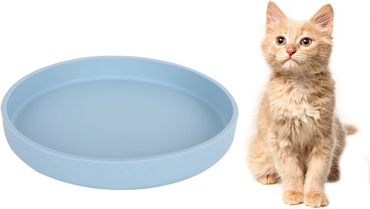 Voederbak voor katten, siliconen voerbak, ovale drinkbak, siliconen bak breed voor droogvoer en natvoer (18 x 2,5 cm, blauw)