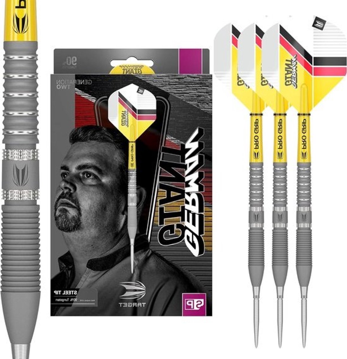 Tungsten Dartpijlen - Dartset Stalen Pijlen - Precisie Werpen - Verwisselbaar Swiss Point Systeem - 90% Tungsten - Zilver en Geel