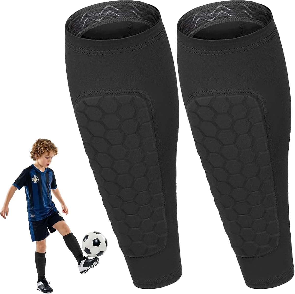 Scheenbeschermers voor voetbal voor kinderen, met beschermende sokken, scheenbeschermers voor kinderen, maat S, zwart, ademend en schokbestendig, voor voetbal, basketbal en sport, licht en