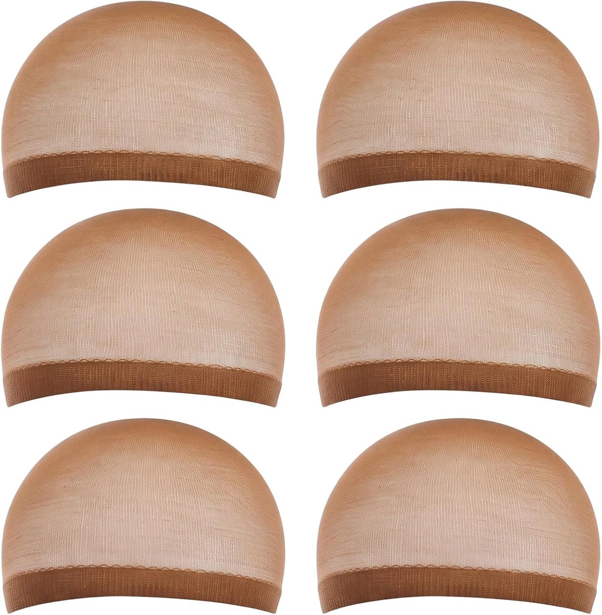 6 stuks pruikkapjes lichtbruin, pruikkap van elastisch en ademend nylon, realistisch antislip pruik voor dames, 3 verpakkingen van 2 stuks