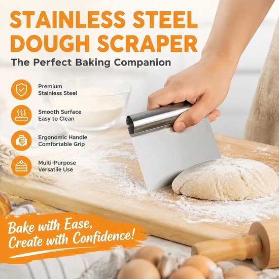 2 stuks pastasnijder, groenteopvanger, keuken, roestvrij staal, keuken, deegmes, 15 x 11 cm, voor deeg, cake, pizza, gebak, snijden en reinigen — afbeelding 4