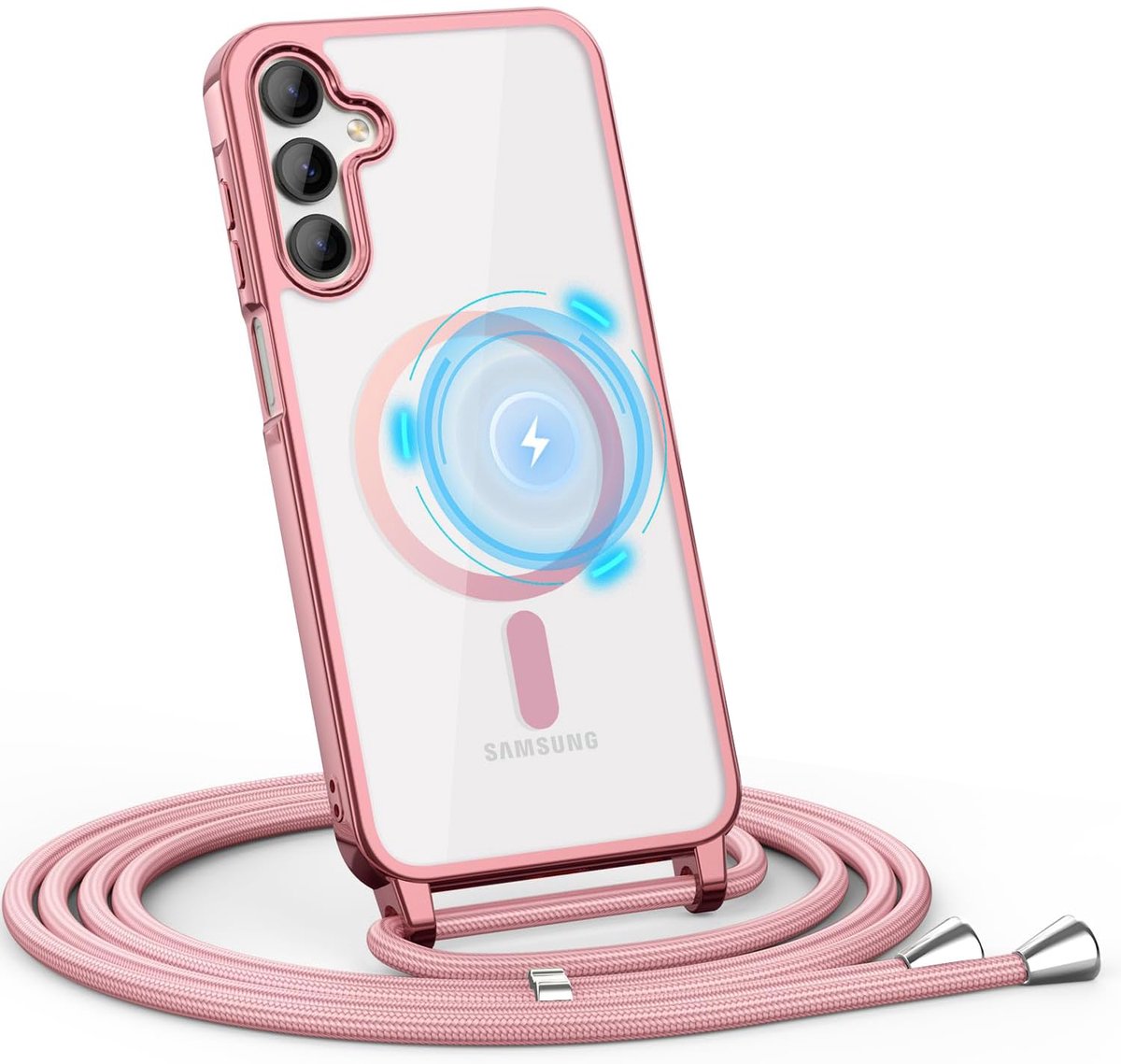 Casemania Hoesje Geschikt voor Samsung Galaxy S26 FE - Roze - Siliconen Back Cover met Koord - Geschikt voor MagSafe - Telefoonhoesje met Koord - Crossbody Lanyard Cord Case