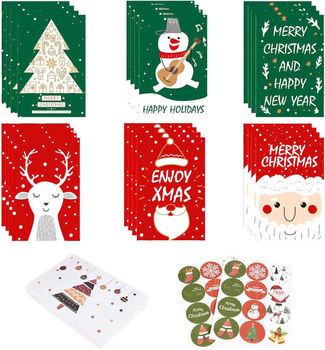 24-delige kerstkaartenset, kerstkaarten, kerstkaarten met envelop, eenvoudige moderne kerstkaarten, voor het schrijven van kerstwensen aan je vrienden en familie