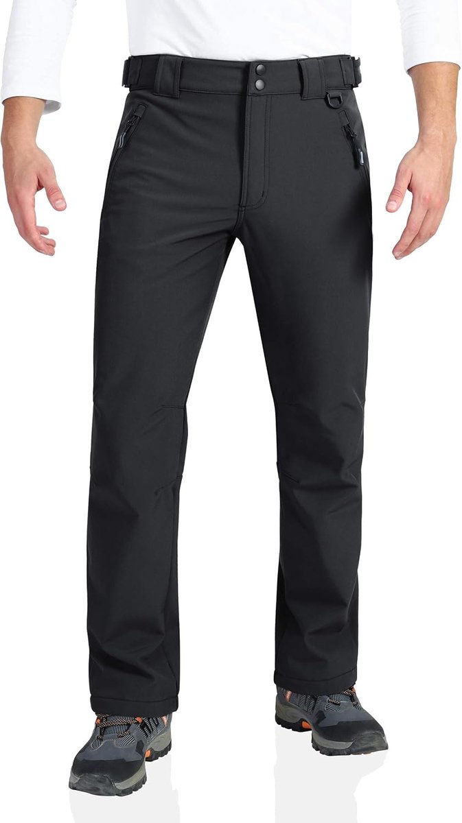 Ventures Softshellbroek voor heren, waterdichte outdoorbroek, winter, thermische broek, warm gevoerd, skibroek, snowboardbroek, winddicht, sneeuwbroek voor skiën, wandelen, trekking, zwart, 36W x 32L