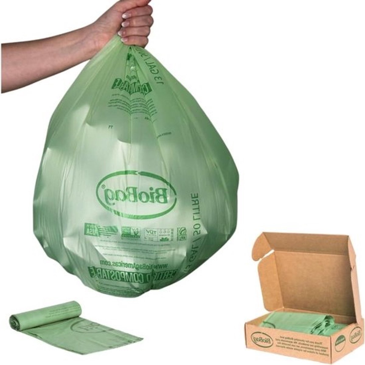 Composteerbare Zakken - Keukenafvalzakken Afvalzakken - Composteren - Gecertificeerd Composteerbaar - 13 Gallon - Wit