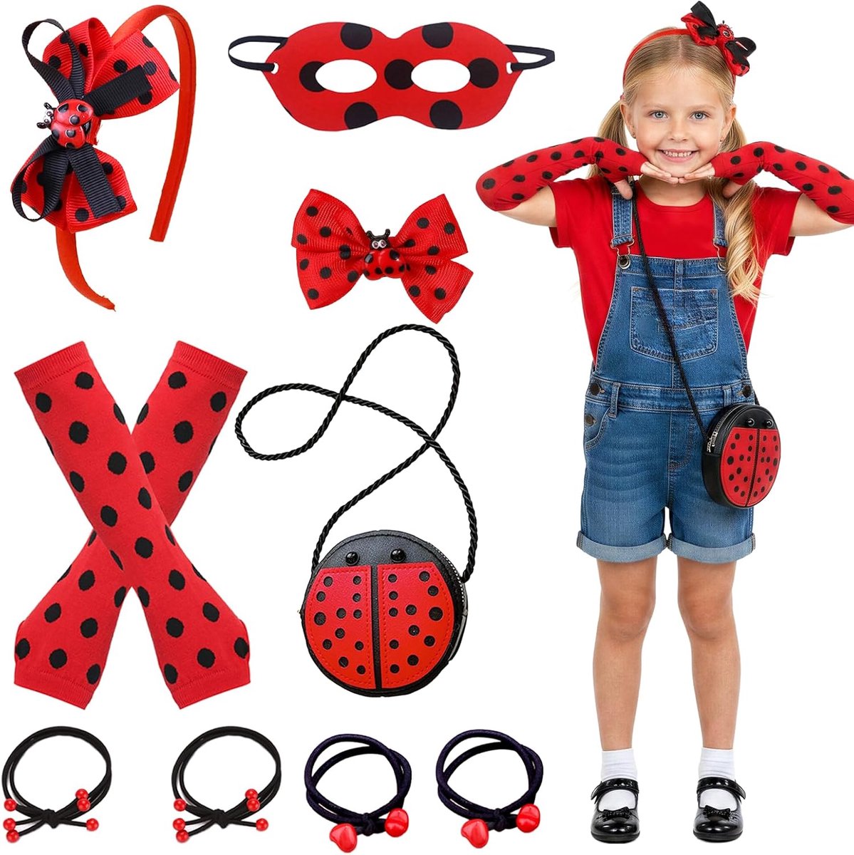 Ladybug kostuum lieveheersbeestje kostuum accessoires set voor Halloween carnaval party