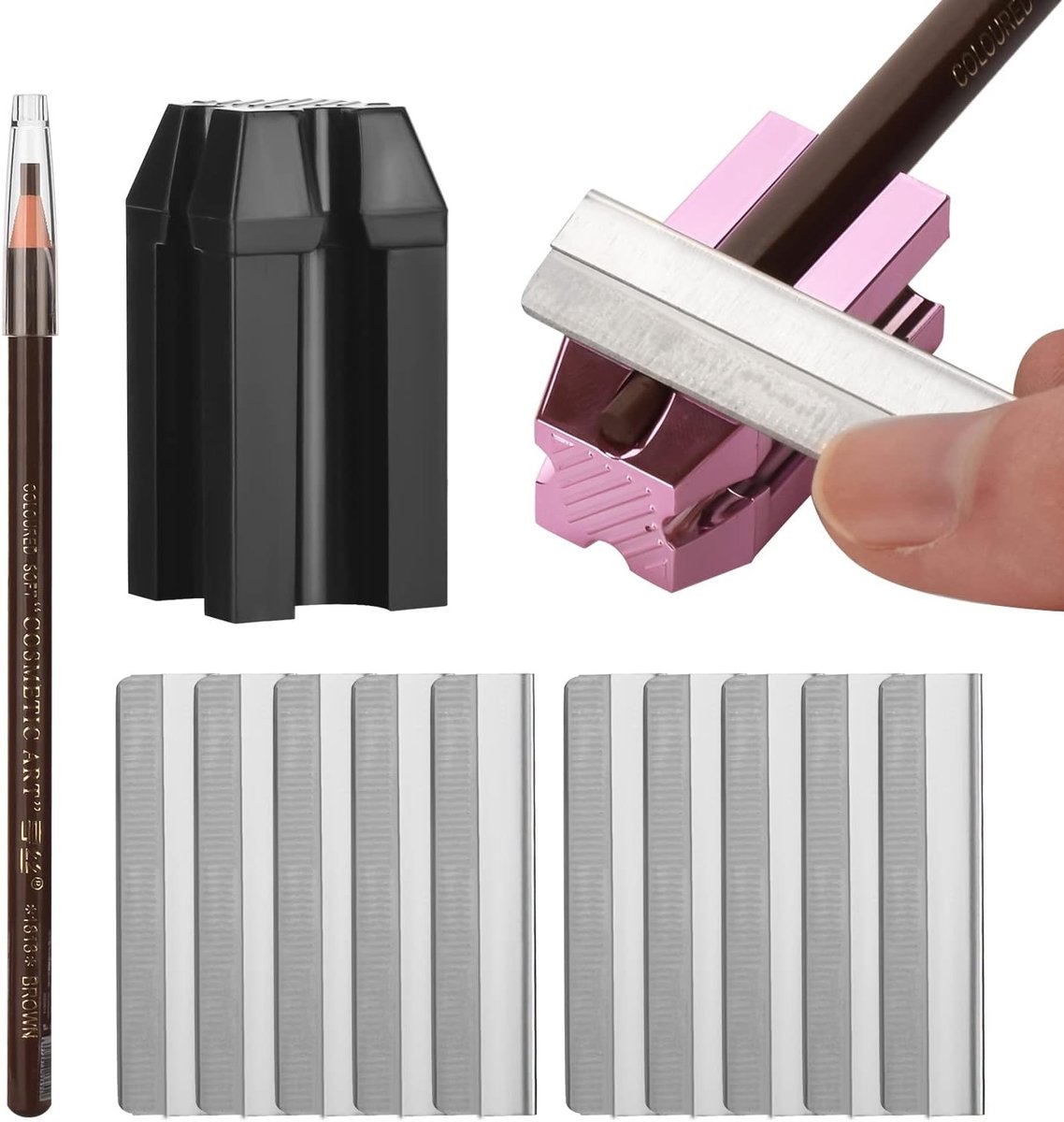 4-in-1 Oogbrauw Make-up Set met Slijper en Trimmer, Inclusief 10 Oogpotloden voor Perfecte Oogbrows