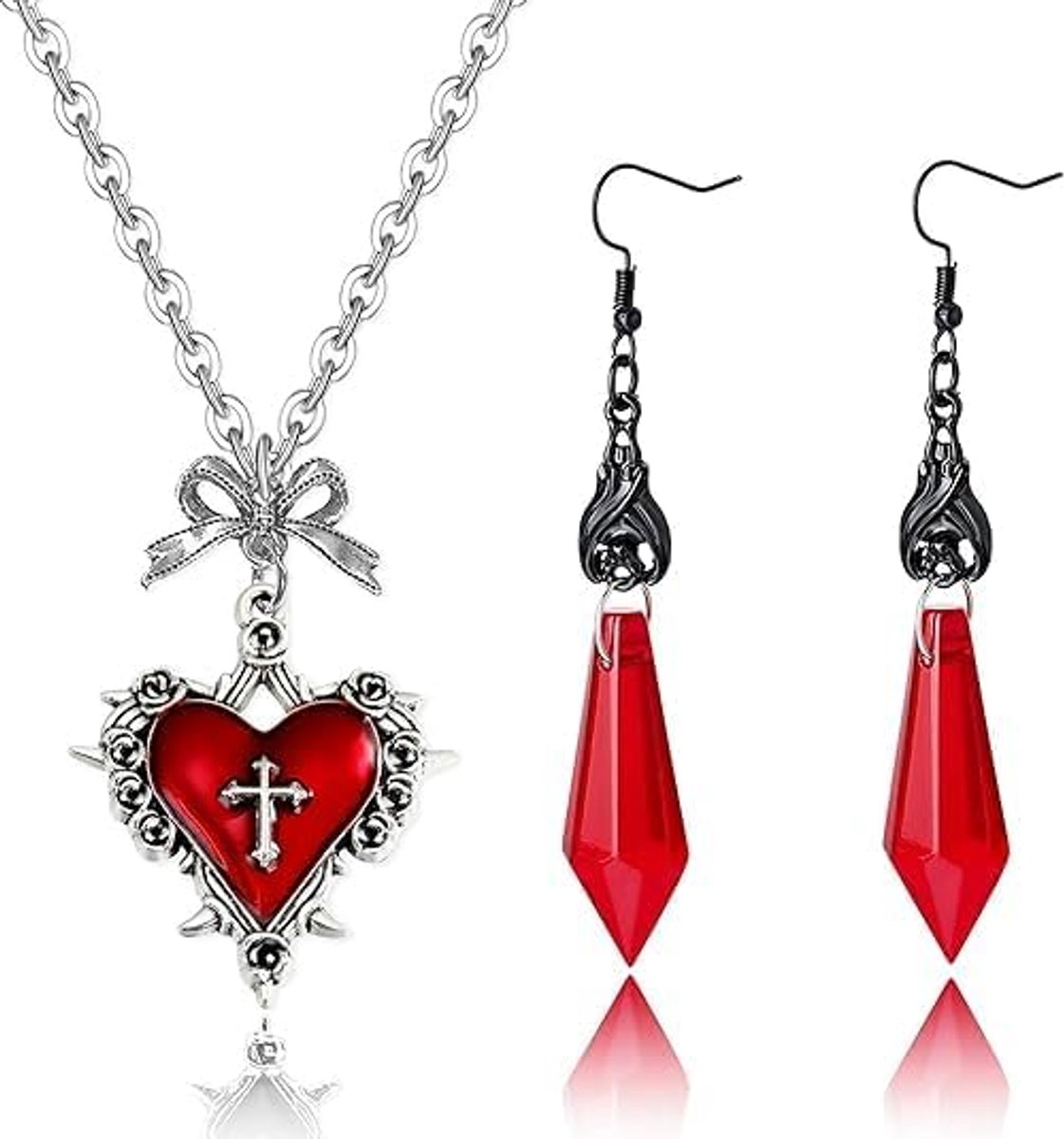halsketting hart gothic oorbellen vampier sieraden accessoires