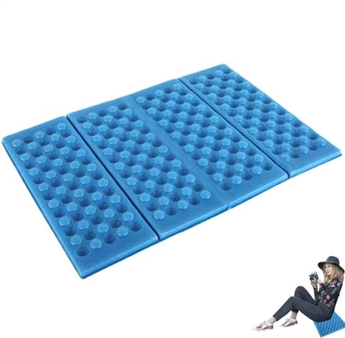Zitmat Buiten - Kampeer Kussen - Picknick en Wandelen - Waterdicht en Thermisch - 38.5 x 27.5 cm - Blauw
