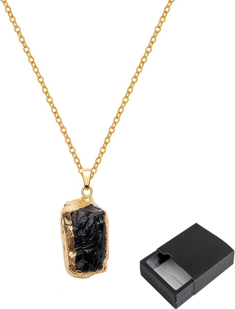Toermalijn Ketting met Goudkleurige Rand - Natuurlijke Ruwe Edelsteen Hanger - Bescherming Steen Sieraden Cadeau voor Vrouwen