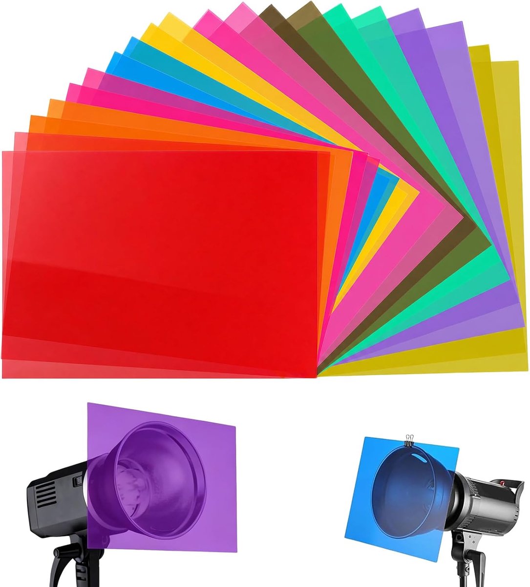 20 Stuks A4 Kleurenfilter Hittebestendig voor Lampen, Gekleurd Set | Transparante Folie voor Kleurcorrectie, Kleurenfilter voor LED-lampen, Studioflitser, Video, DIY, 29,7x21cm