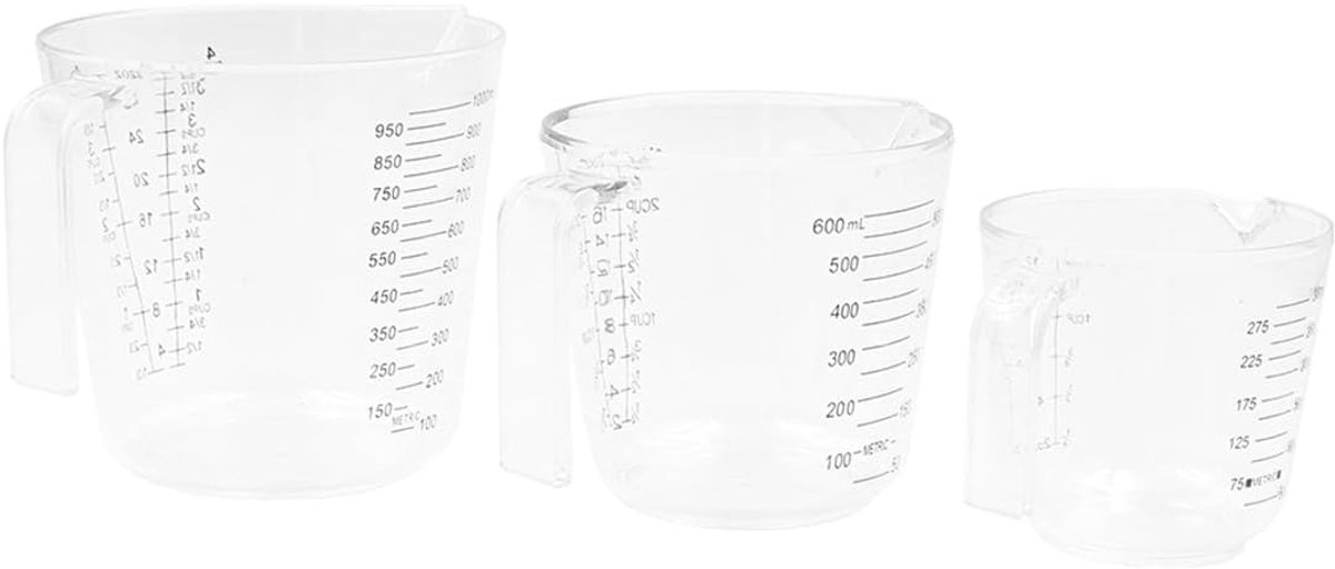 Set van 3 ZONADAH maatbeker helder plastic maatbekerset 300ml 600ml 1000ml vloeibare maatbeker met tuit voor keuken koken en bakken