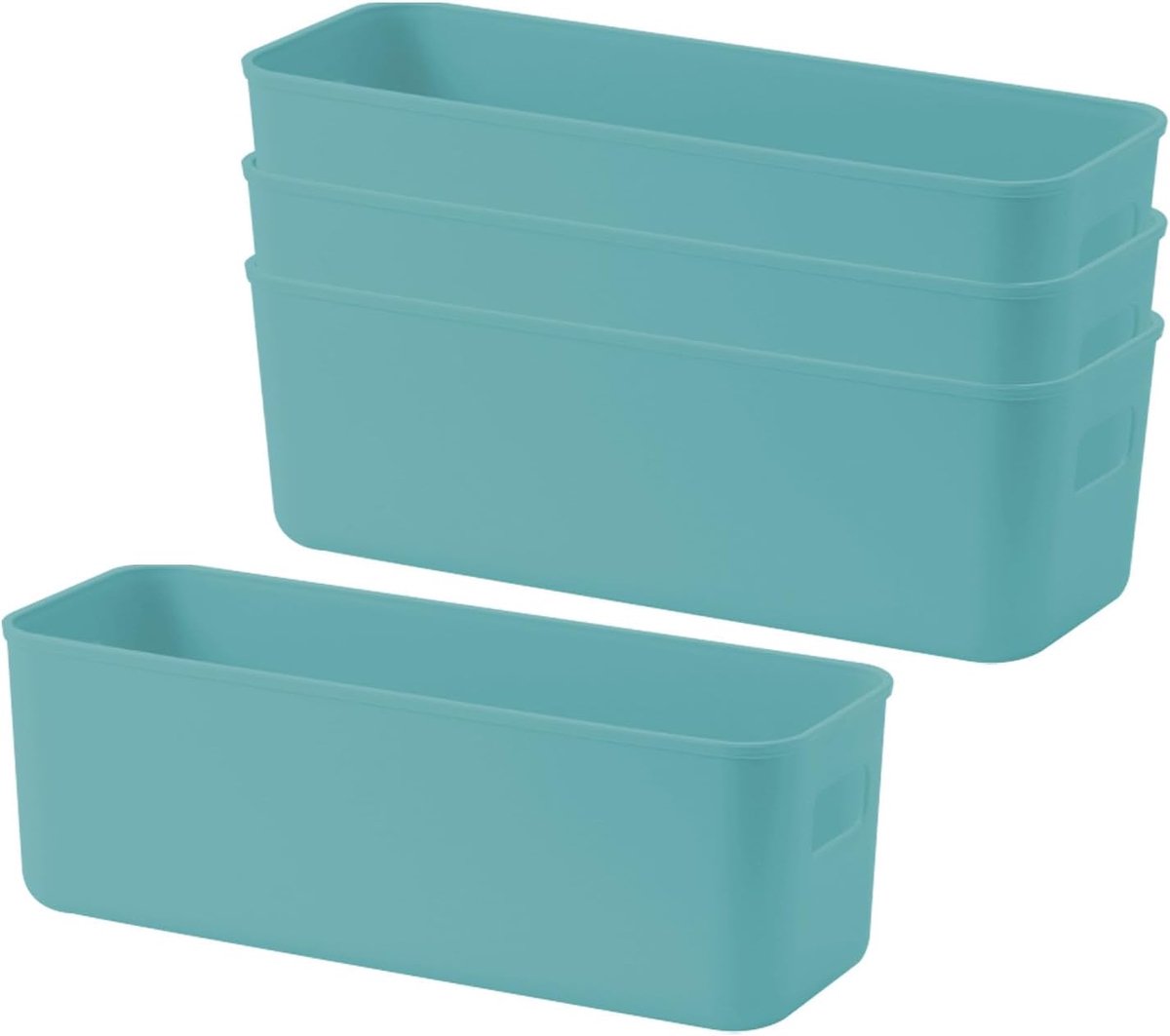 4 stuks opbergdozen van verdikt kunststof, opbergmand, kunststof opbergdoos, voor keuken, badkamer, kast, kantoor, make-up, lichtgroen
