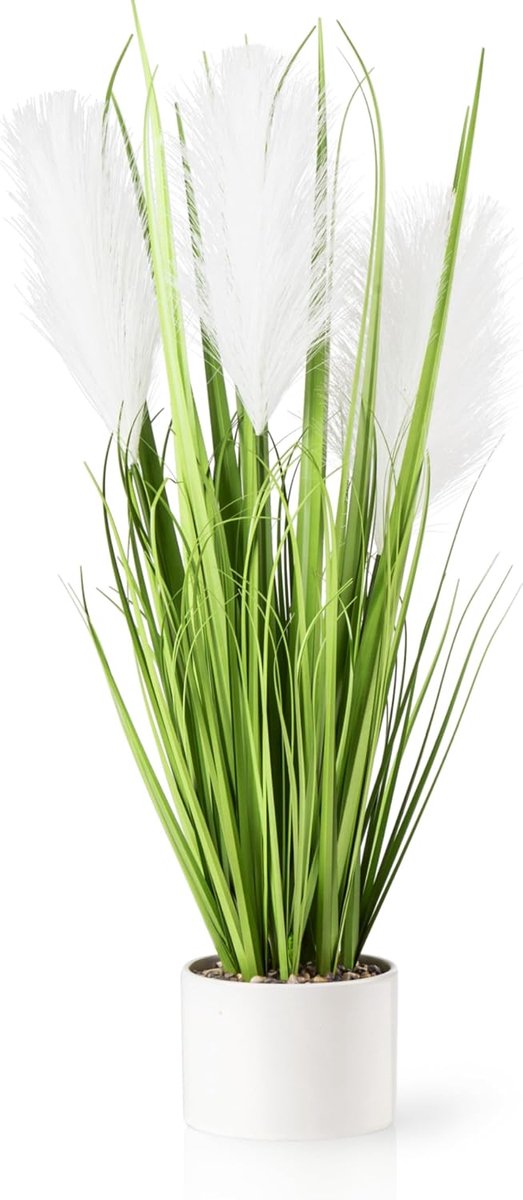 Kunstgras in witte keramische pot (56 cm): kunstgras | kunstgras | decoratief gras | kunstplanten zoals echt | kunstplanten in pot