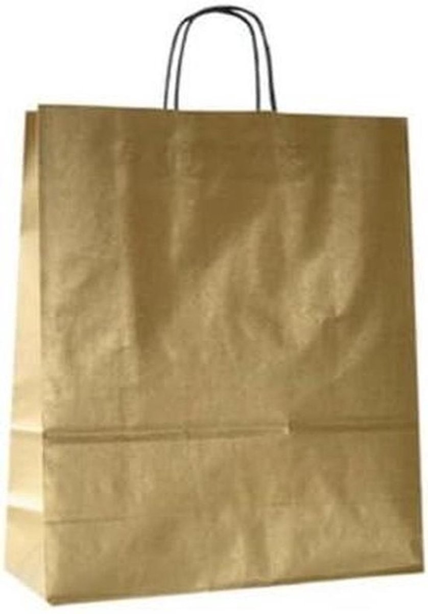 Papieren Draagtassen - Kraft Tassen - Cadeau Verpakken - Met Gedraaide Handvatten - 50 Stuks - Goud